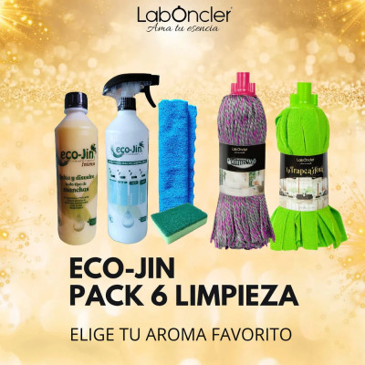 PACK 6 Limpieza ECOJIN A ELEGIR+DIFUSOR+2 FREGONAS A ELEGIR+BAYETA MICROFIBRA+ESTROPAJO CON ESPONJA. Eco-Jin concentrado/pack pa