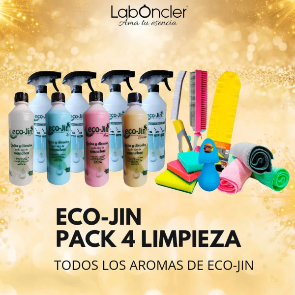 PACK 4 Limpieza 4 ECOJIN+4 DIFUSORES+PLUMERO+CEPILLO JUNTAS AMARILLO+CEPILLO TEXTIL