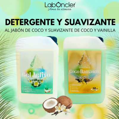 PACK DETERGENTE AL JABÓN DE COCO + SUAVIZANTE COCO DAMASCO para hogar. Compra online y mejora tu limpieza diaria. IVA incluido (