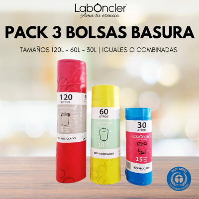 PACK 3 BOLSAS DE BASURA | TAMAÑOS 120L 60L 30L | IGUALES O COMBINADAS | ANTIBACTERIANAS Y ULTRARESISTENTES para hogar. Compra on