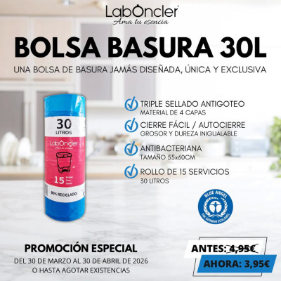 OFERTA: BOLSA DE BASURA 30L | 15 SERVICIOS | 55X60CM | RESISTENTE Y ANTIBACTERIANA