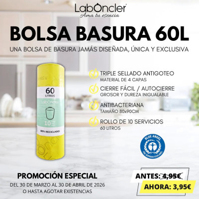 OFERTA: BOLSA DE BASURA 60L | 10 SERVICIOS | 80X90CM | RESISTENTE Y ANTIBACTERIANA