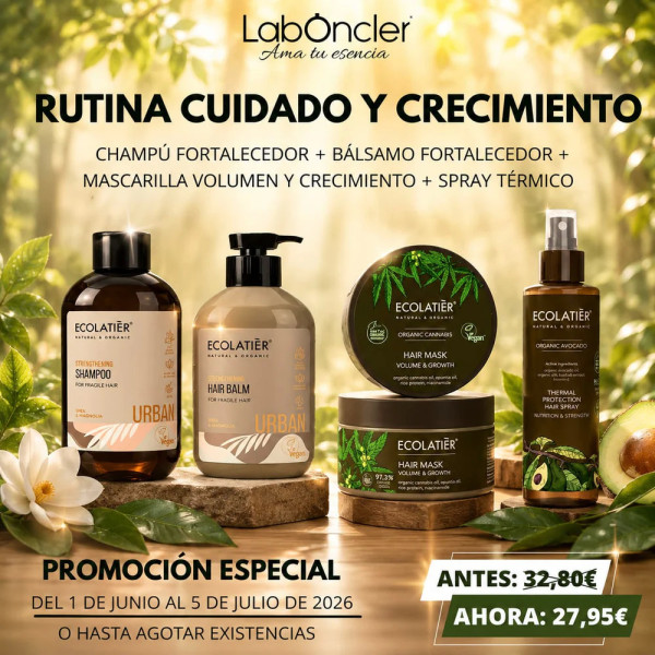 RUTINA CUIDADO Y CRECIMIENTO: CHAMPÚ FORTALECEDOR + BÁLSAMO FORTALECEDOR + MASCARILLA VOLUMEN Y CRECIMIENTO + SPRAY TÉRMICO
